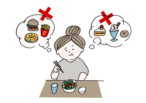 食事制限をする女性のイラスト 戸田市 | 戸田公園 | 戸田パーソナルジム | 戸田市パーソナルジム | 戸田公園パーソナルジム